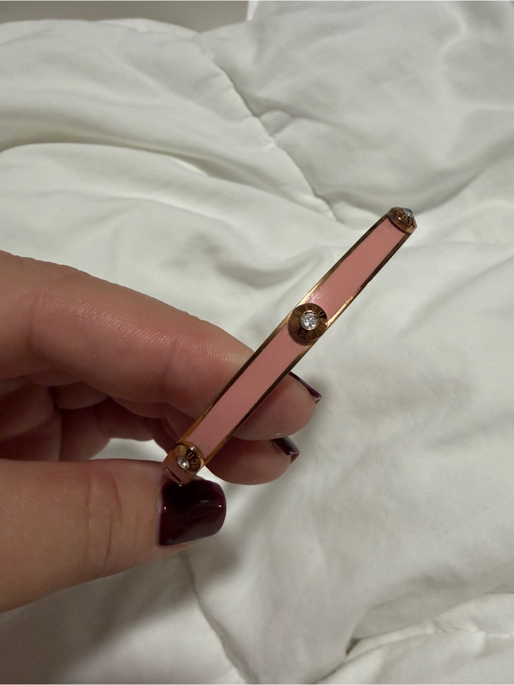 Henri Bendel Pink Enamel Bangle Bracelet with Crystal Accents